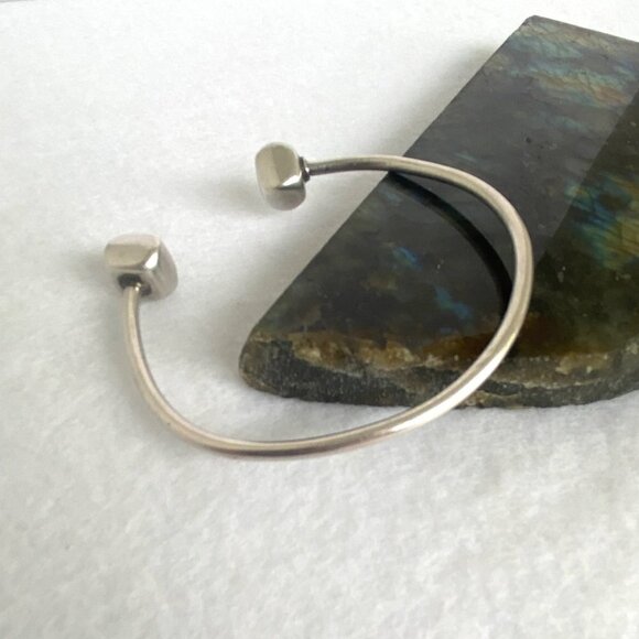 Sterling Silver 925 Modernist Style Square Capped Charm Cuff Bracelet Size 7" - Picture 2 of 16